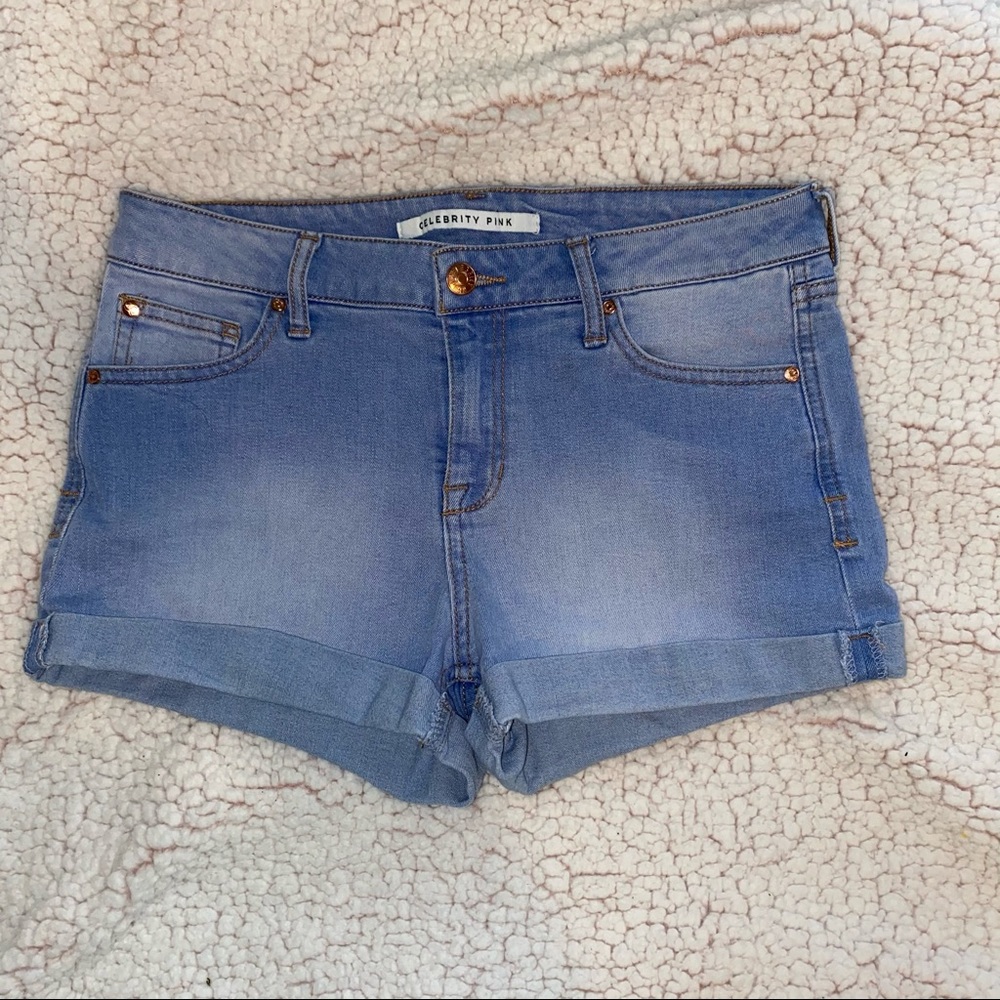 Celebrity Pink Mid-Rise Light Wash Shorts